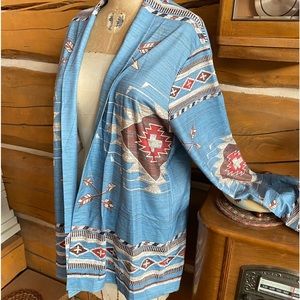 Southwestern Jacket Women's 5x Shackette blue brown cardigan polyester spandex